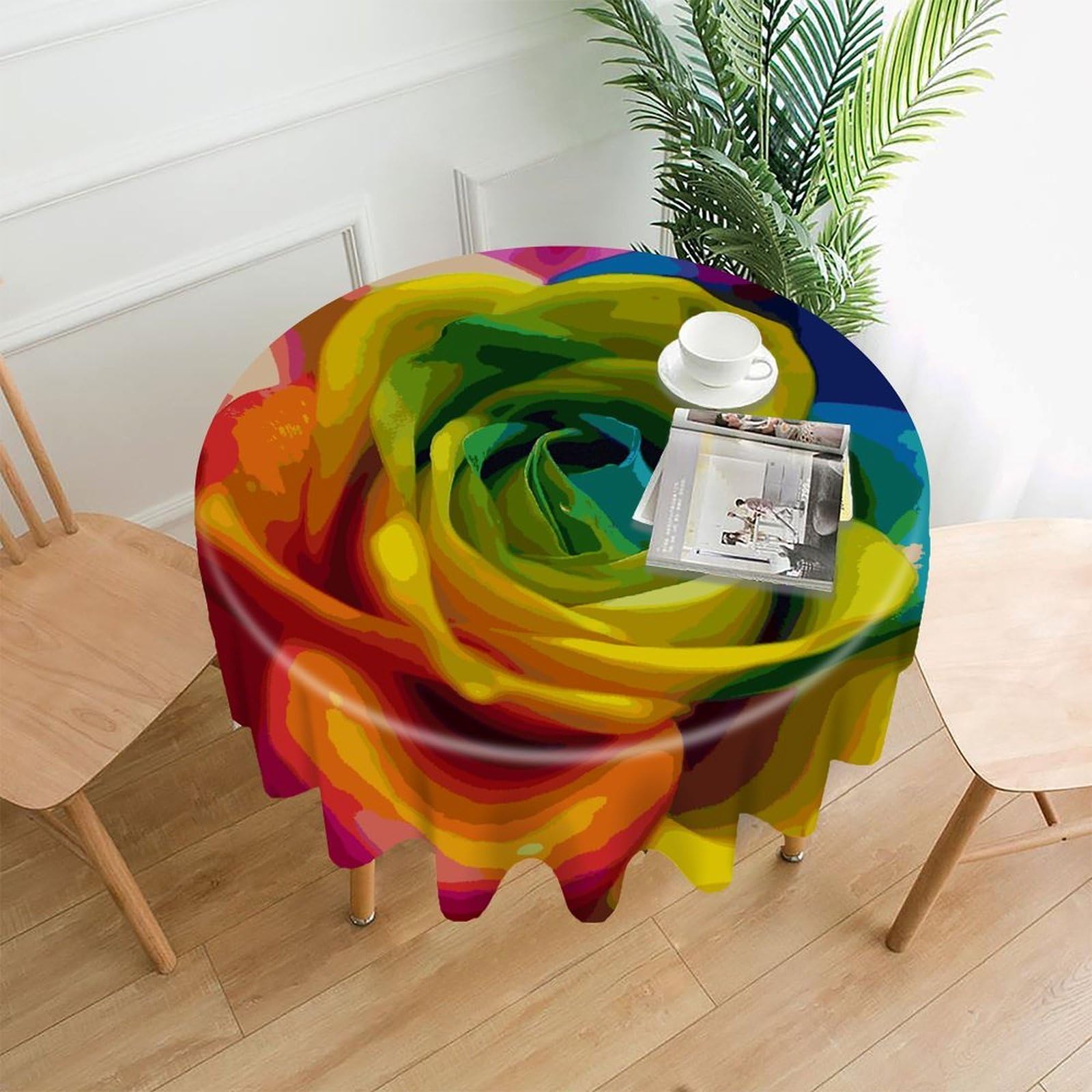 FekiLoot Rainbow Flower Round Tablecloth Cover 60 Inch Wrinkle Free Washable Polyester Fabric Table Cover Decorative Round Table Cloth for Home Dining Kitchen Party Farmhouse