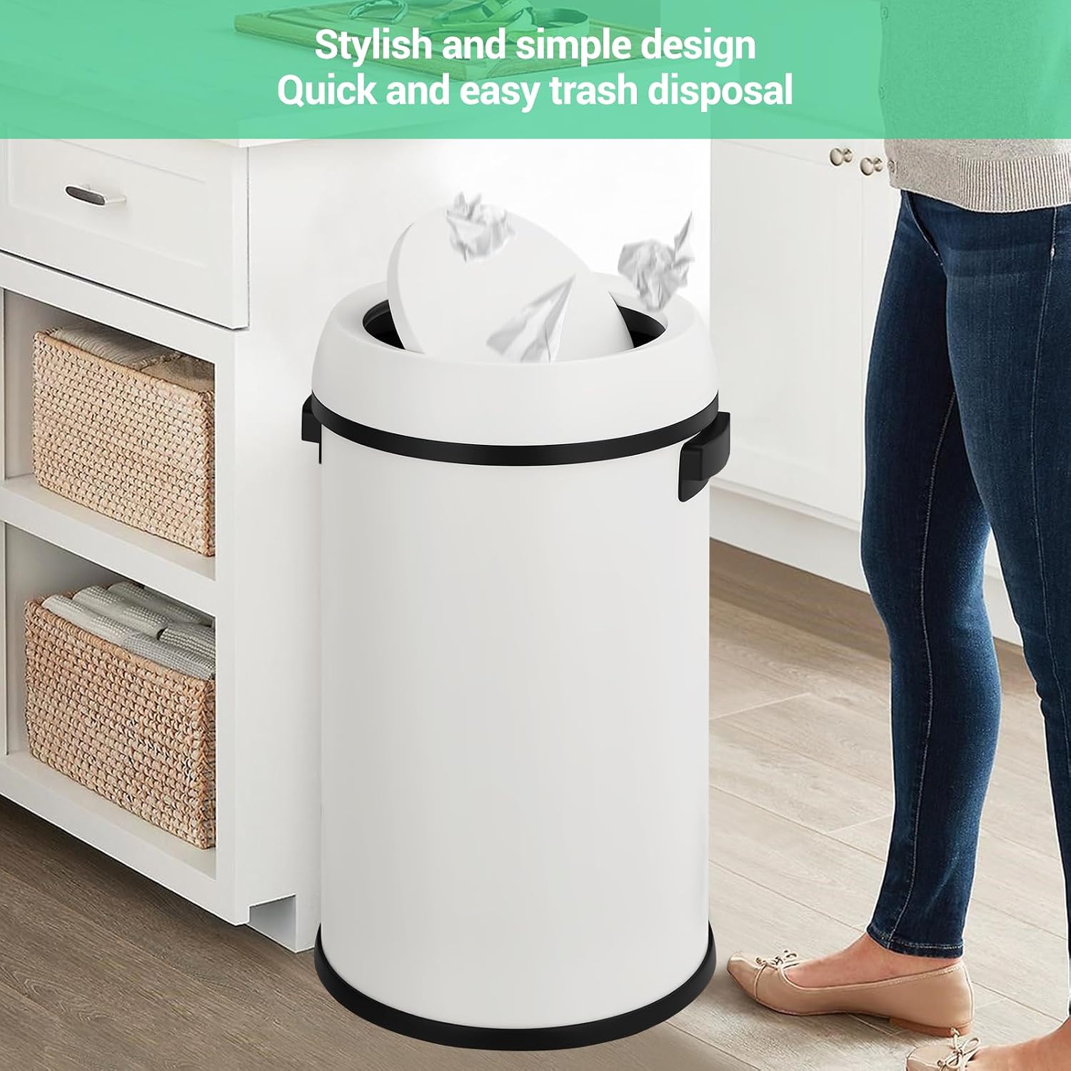 17 Gallon Commercial Trash Can, Fingerprint-Proof Stainless Steel Garbage Can for Kitchen, 65 l Round Trash Can with Lid for Restaurant, Hotel, Office
