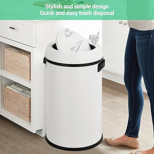 Miniatura 7 de PeakPursuit 17 Gal65 L Trash Can, Stainless Steel Swing Top Trash Can, Fingerprint-Proof Commercial Round Rubbish Bin, Grade Waste Garbage Can for