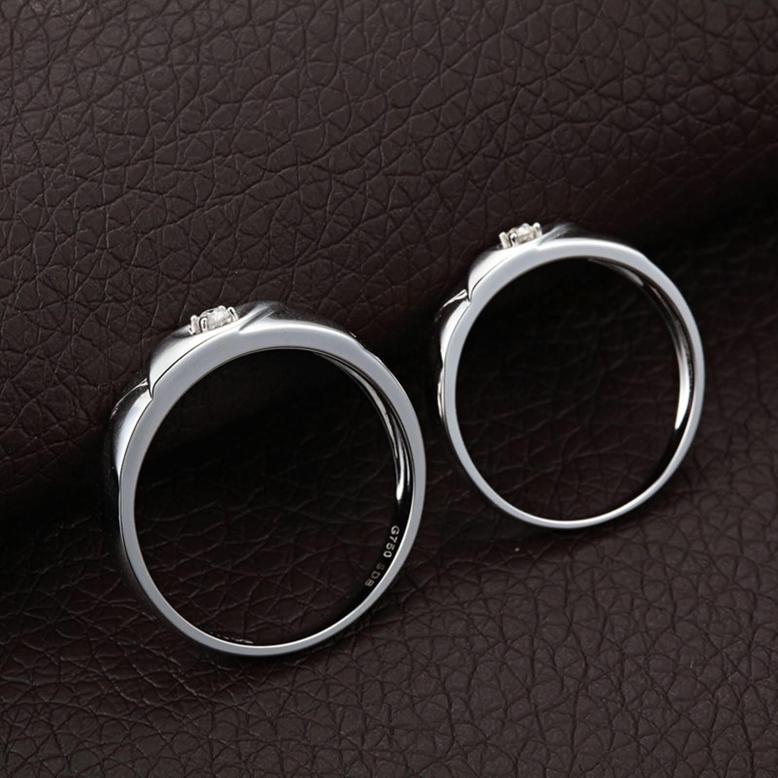 Obrączki ślubne z białego złota 375/585/750 dla kobiet i mężczyzn, okrągłe z diamentem 0,04 karata, para srebrnych pierścionków zaręczynowych