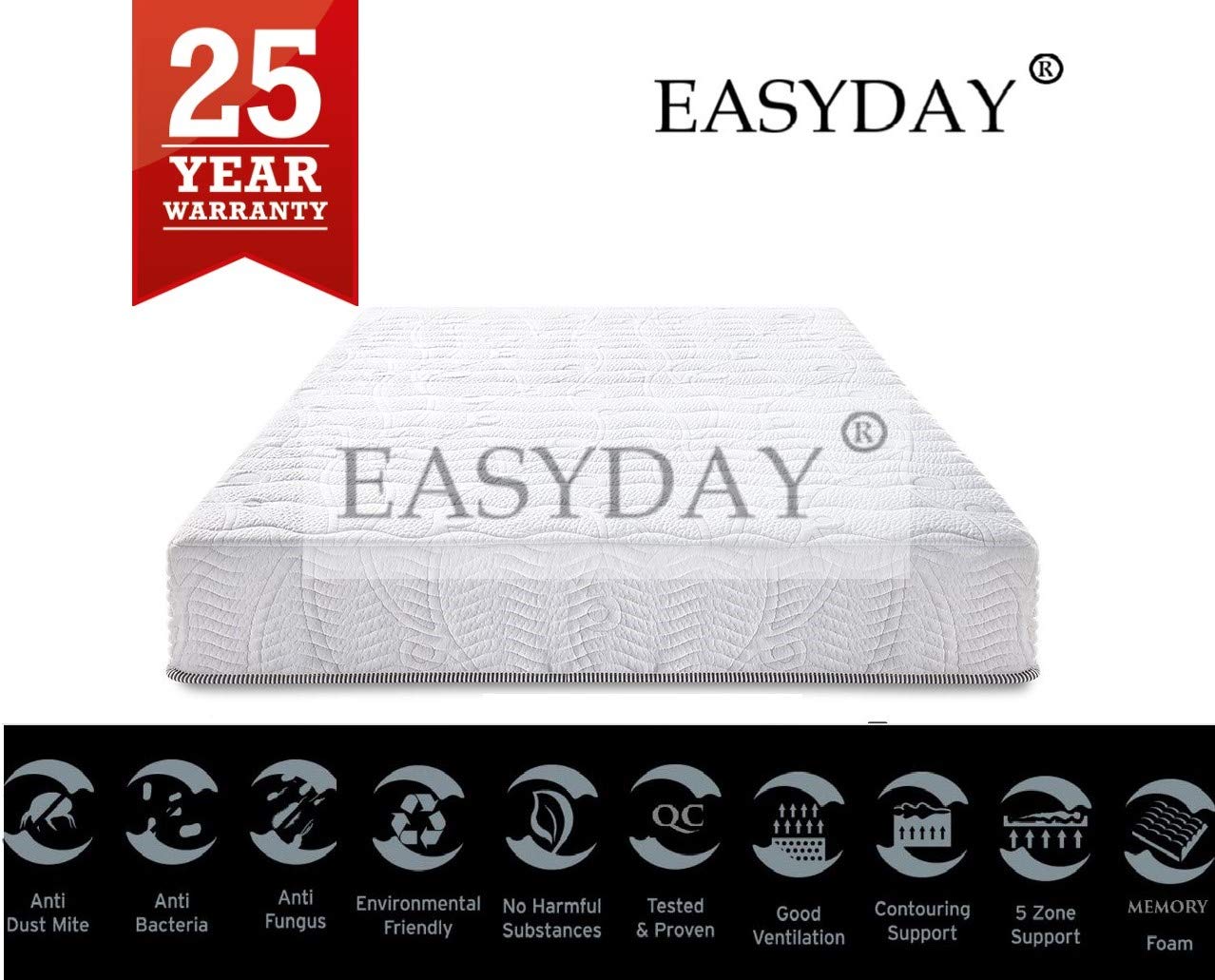 EASYDAY® Orthopedic 3 Layered Memory Foam Diwan Size Bed Mattress
