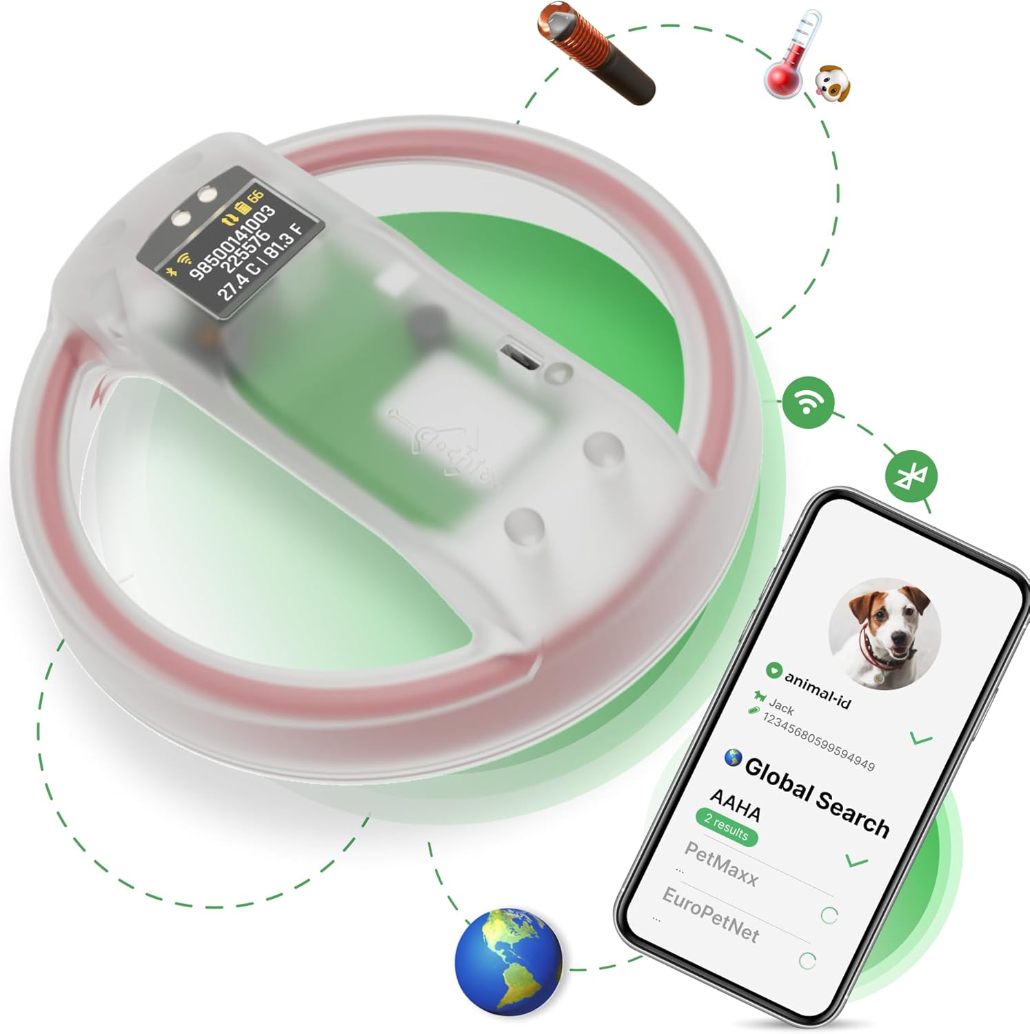 Microchip Scanner - RFID Reader - Chip Pet Scanners with Registration and Temperature Monitoring Seamless Animal ID Integration for Animals, Dogs, Cats, Puppy, Kitten (Display)