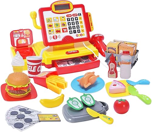 Miniatura 10 de FS Calculadora de juego de simulación de caja registradora de juguete como regalo preescolar para niños, juguete clásico con sonido, micrófono