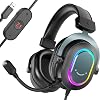 GAMING Headset for PC Wired Headphones with FIFINE Microphone-7.1 Surround Audio USB Headset for Computer Laptop, Streaming Headset on PS4/PS5, EQ Mode, RGB, Soft Ear Pads -