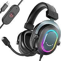 FIFINE AmpliGame H6 Gaming Headset: 7.1 Surround Sound, RGB Lights, Boom Mic, 3 EQ Modes, USB Wired for PC/PS5/PS4 - Soft Comfort Pads