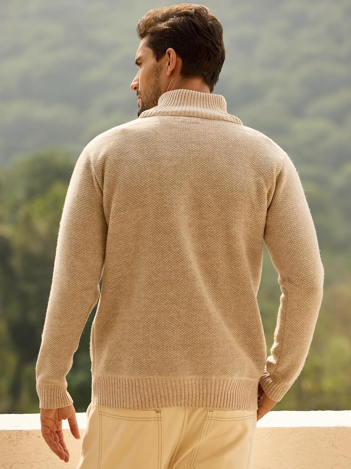 Les umes Mens Half Zip Jumper Plaid Fleece Lined Turtleneck Knit Sweater Long Sleeve Warm Stand Collar Pullover - Image 4