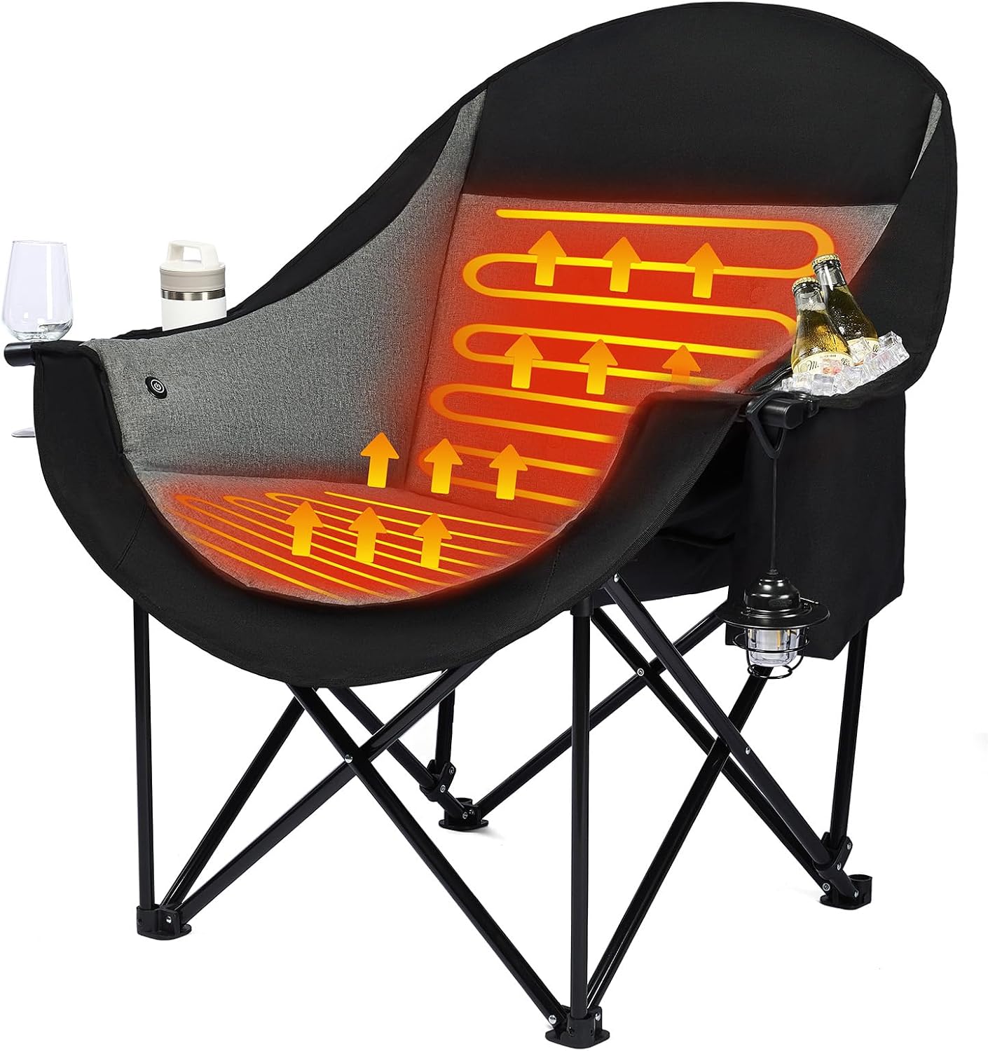 Heated Camping Chair - Oversized Outdoor Folding Chair for Adults