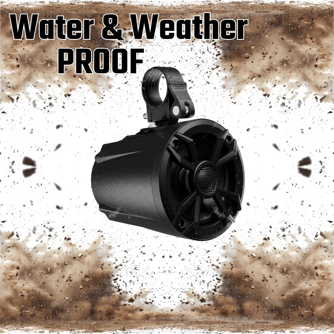 NOAM N5 - Pair of 5.25" UTV/Boat Marine Speakers with Passive Radiator - Now Including LED Light and MOUNTING Clamps at Sizes 1.5"-2.75"