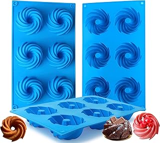 Sidosir Mini Fluted Tube Cake Pan, 6 Cavity Heritage Fluted Tube Cake Silicone Mold for Family Baking,Non Stick Fancy Design Molds for Fluted Tube Cake, Mousse Cups, Jelly(Spiral)
