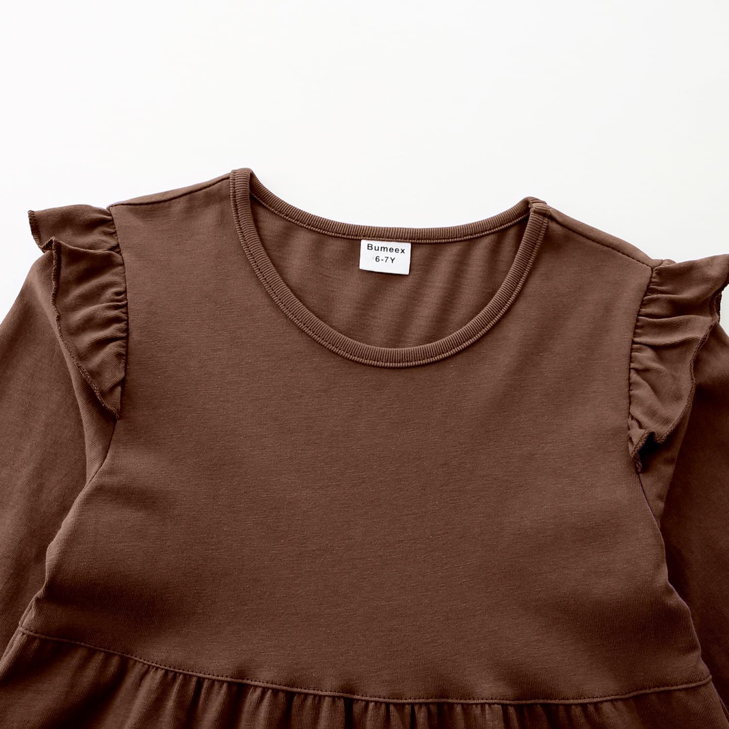 Bumeex Girl's Dresses Cotton Ruffle Sleeve Tiered Swing A-Line Cute Midi Casual Sundress - Image 4