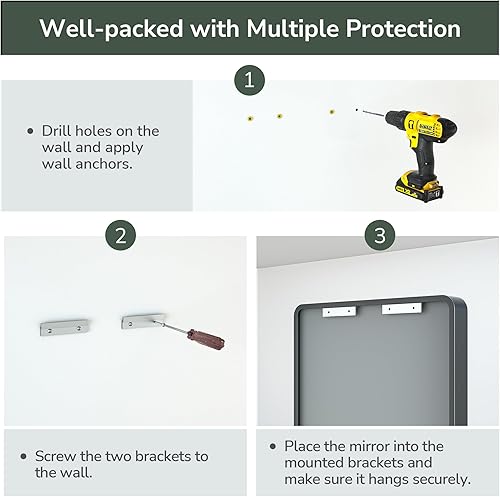 Miniatura 6 de TokeShimi Espejo de pared de baño negro mate de 16 x 24 pulgadas, marco de metal, esquina redonda, rectangular, para decoración del hogar, sala de