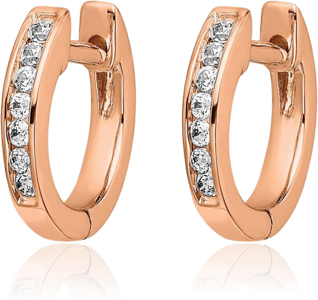 IceCarats 14K Solid Rose Gold 0.14 carat Diamond Small Huggie Hoop Earrings 11mm 0.4 inch Round Cut, Natural, Prong Set, Snap Back For Her