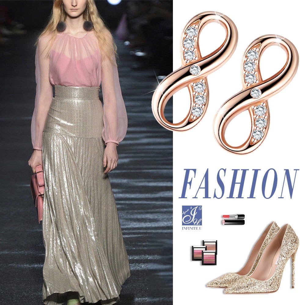 Infinite U Women's Earrings 925 Sterling Silver Infinity Symbol Stud Ear Jackets Earings Rose Gold Plated - Image 5