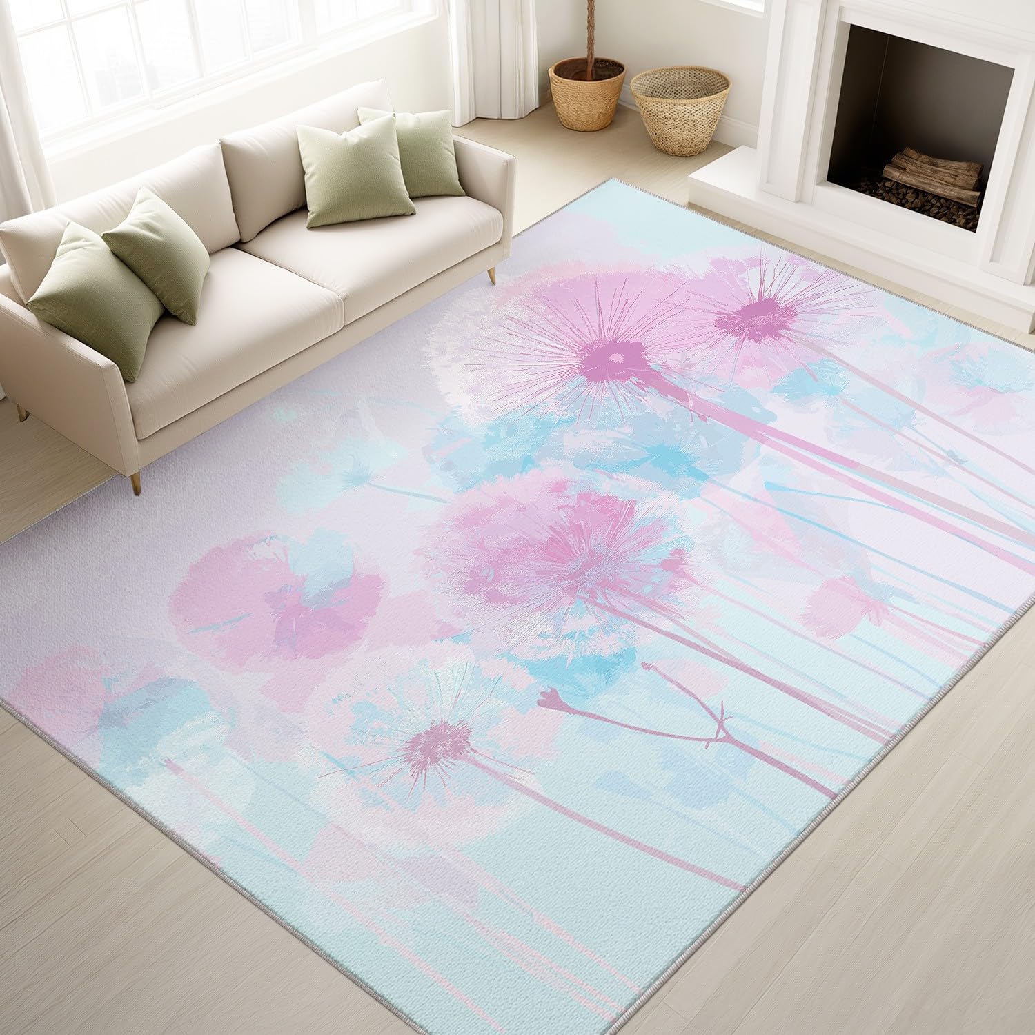 Generico Abstrakcyjny minimalistyczny dywanik z nadrukiem elegancki nowoczesny miękki dywan Pissenlit można prać w pralce miękki w dotyku 140 x 200 cm trwały dywan do salonu różowy niebieski mata