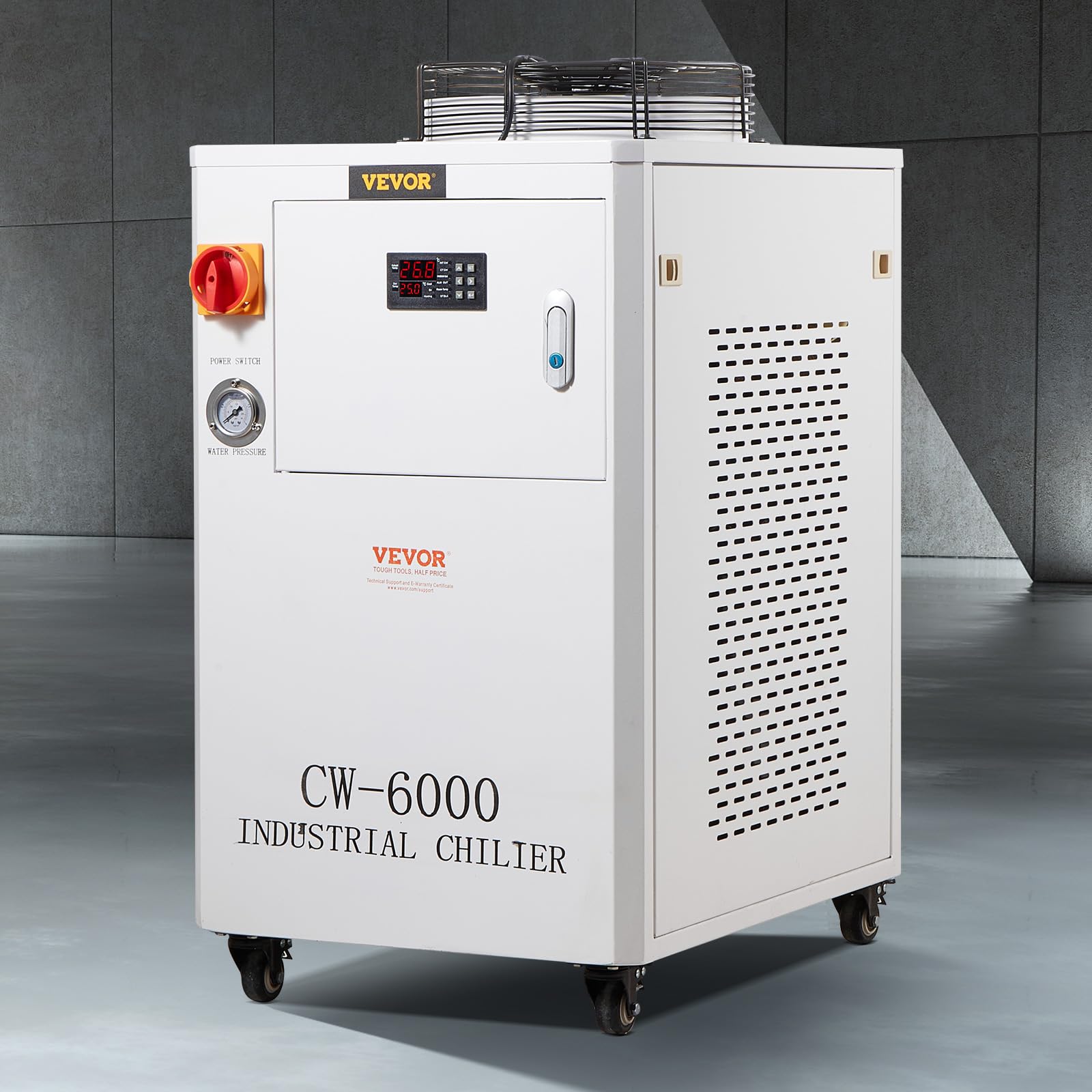 VEVOR Refrigeratore d'acqua industriale, CW-6000, sistema di raffreddamento 1500 W con compressore, capacità del serbatoio dell'acqua da 15 litri, portata di 65L/min, per macchina incisione laser
