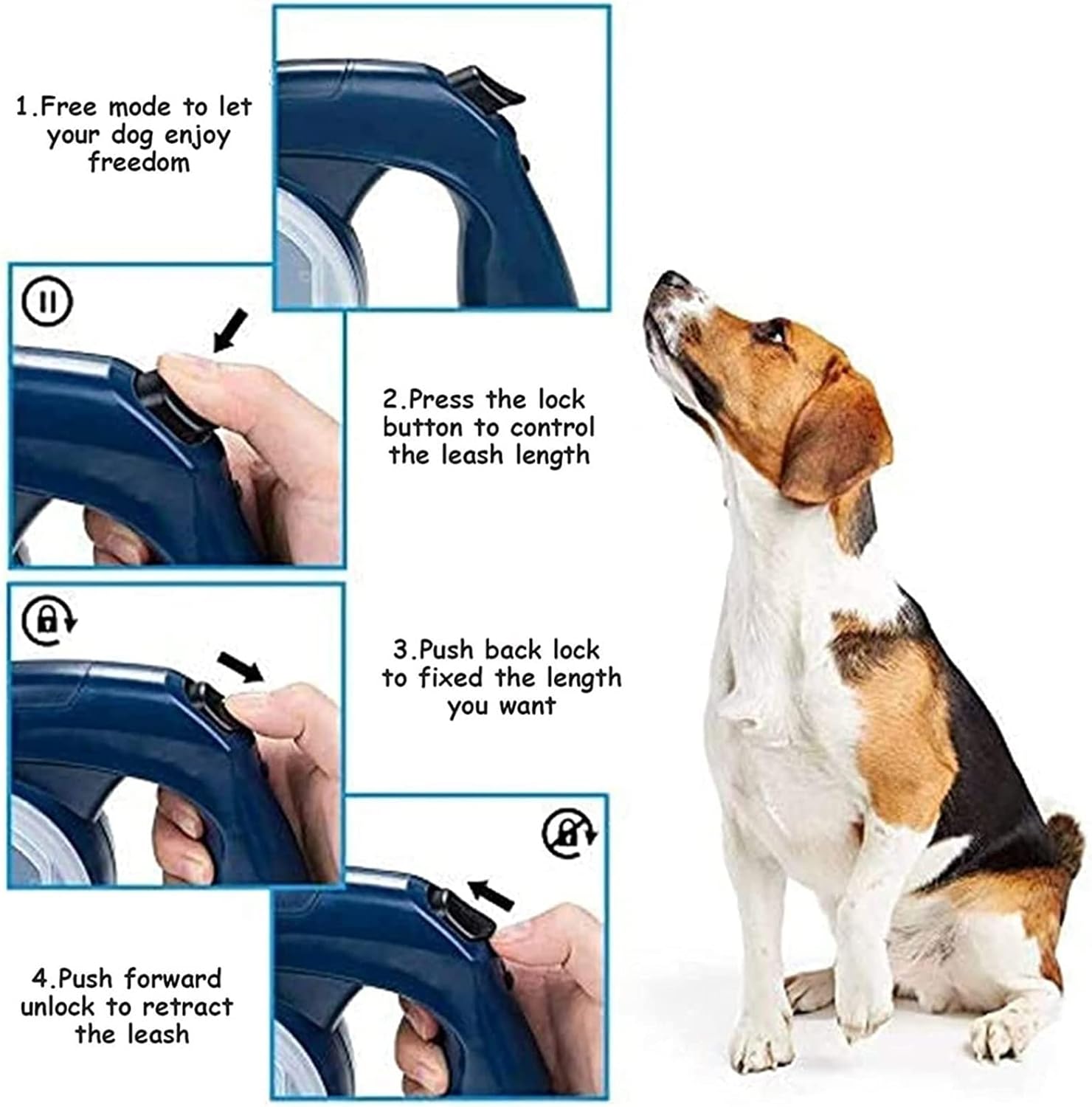360° Free Heavy Duty Retractable Dog Leash with Anti-Slip Handle 13 ft One-Handed Brake Pause Lock