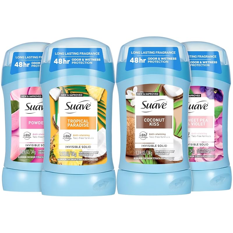 Suave Desodorante Antitranspirante Feminino, Pacote com 4 Variedades, 34 mL cada