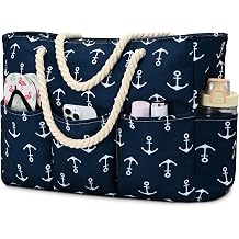 oscaurt Beach Bags for Women Waterproof Sandproof Large Beach Tote Bag Canvas Swim Pool Bag with 7 Pockets Beach Essentials