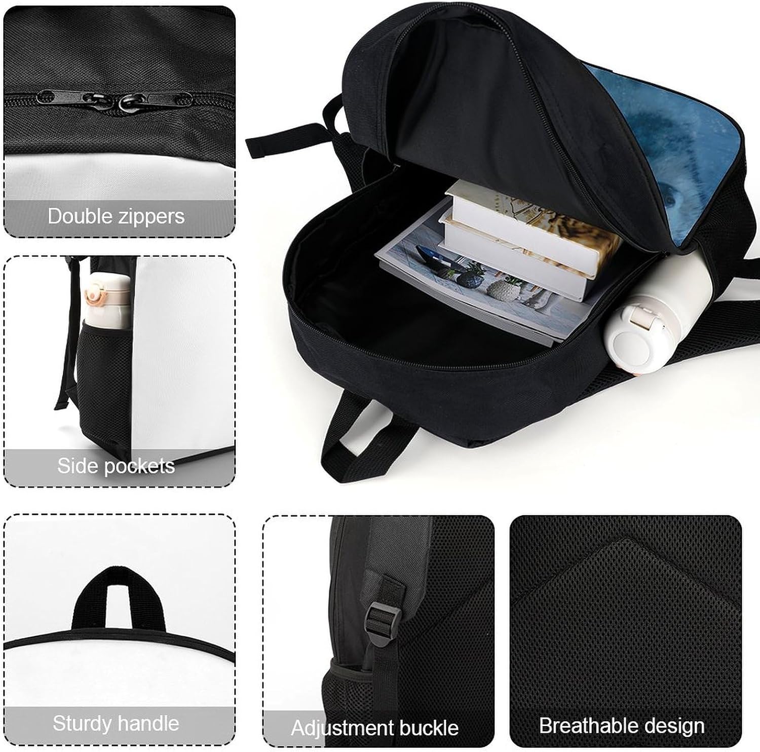 Wolf in Snowy Travel Backpack 17 Inch Casual Daypack Bag with Adjustable Shoulder Straps