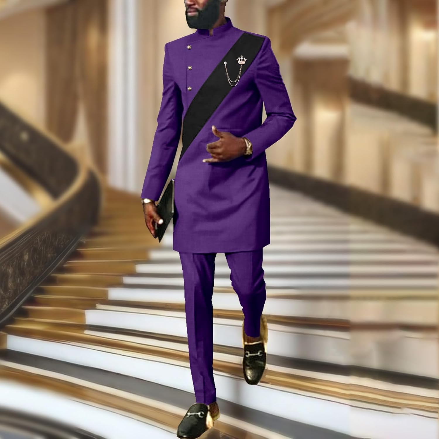 SEA&ALP African Men Dashiki Outfit 2 Piece Suit Shirt and Pants Set Slim Fit Wedding Dress Attire Clothing - Image 5