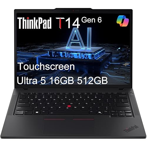 Lenovo ThinkPad T14 G6 Business AI PC Laptop, 14" FHD+ Touchscreen, Intel 12-Core Ultra 5 225U (> Ultra7 155U), 16GB DDR5, 512GB SSD, Thunderbolt 4, Backlit, Fingerprint, IR Webcam, Windows 11 Pro