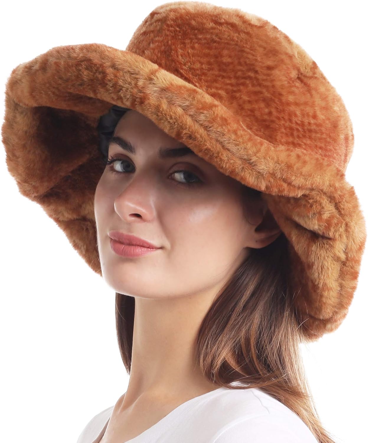 LA CARRIE Women's Snakeskin Print Faux Fur Bucket Hat Winter Warmer Fisherman Cap - Image 4