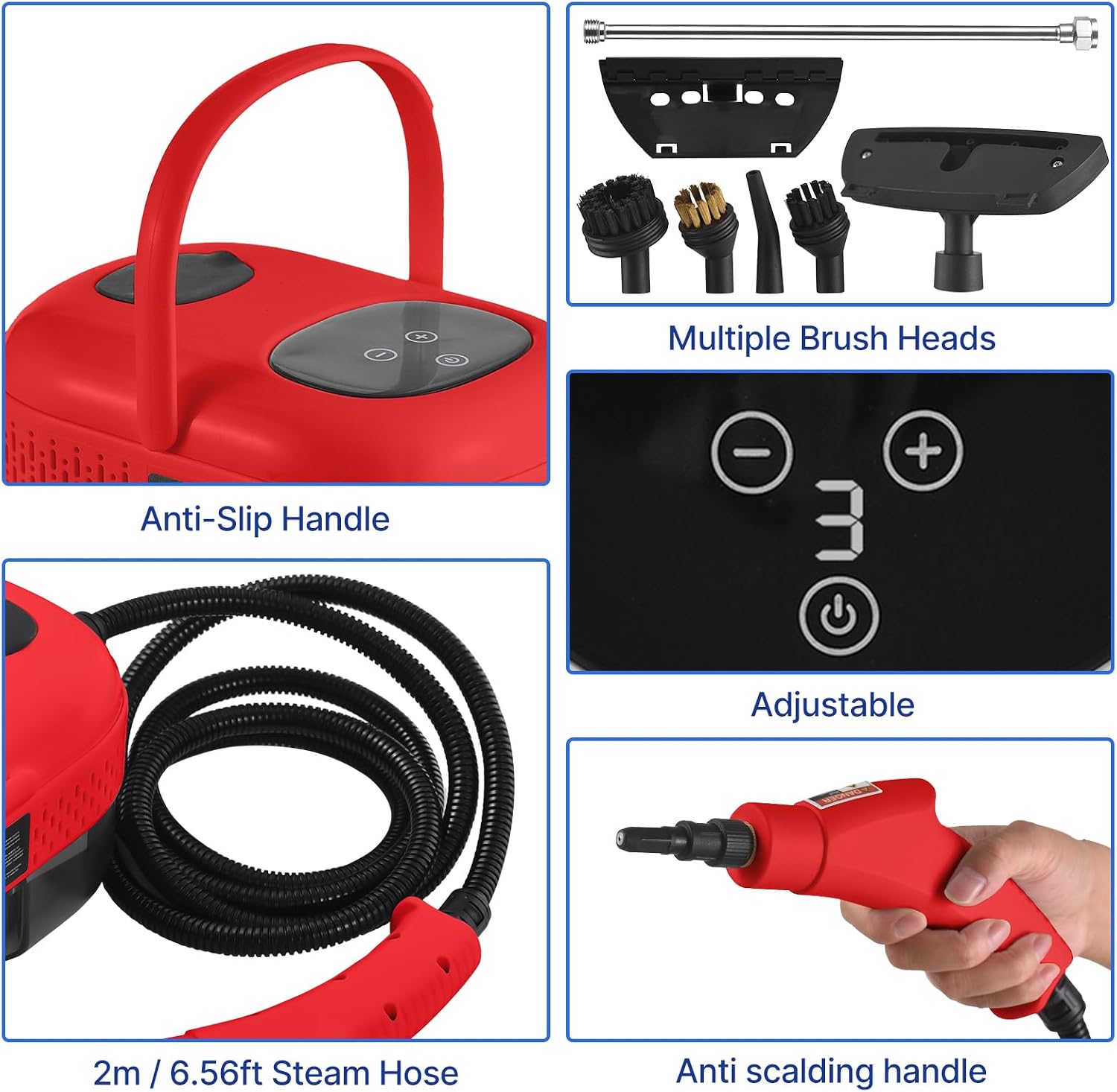 Decdeal Pressurized Handheld Steam Cleaner with 8pcs Accessories, Smart Touch Screen 6 Levels Adjustable Deep Cleaning Steamer