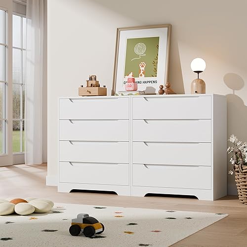 Miniatura 5 de Cozy Castle Cómoda Moderna de 4 Cajones Organizador de Almacenamiento, Cómodas de Madera y Cajoneras con Riel de Metal Liso, Blanco