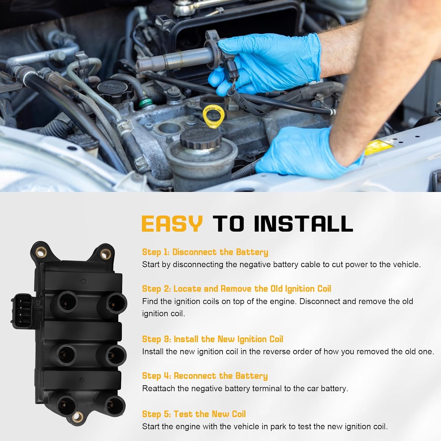 QYL Ignition Coil Pack Compatible with Ford Mazda Mercury F150 Ranger Freestar Mustang Taurus B3000 Sable Monterey Windstar V6 3.9L 4.0L 4.2L 2.5L 3.0L 3.8L Replacement For C1312 DG485 FD498