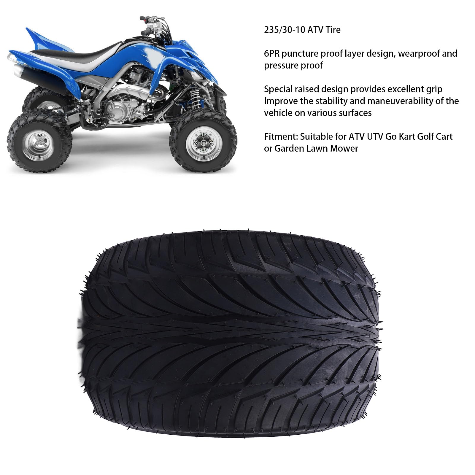 Asixxsix 10-Zoll-All-Terrain-Reifen, 235/30-10 6PR, Pannensicherer Golfwagen-Reifen mit Einzigartigem Hervorstehendem Design für Verbesserten Grip und Stabilität auf Schlammigen (Mit Rad Rand)