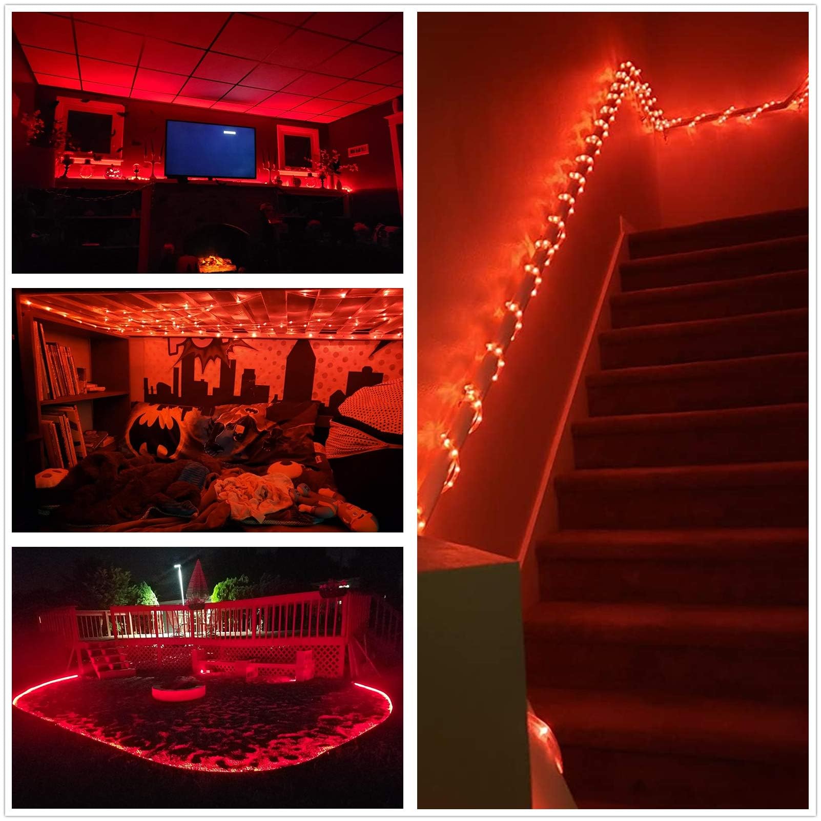 Guirlande lumineuse LED de 30 m - Étanche - Éclairage décoratif pour intérieur/extérieur, avant-toit, jardin, Halloween et décorations de Noël (rouge de Noël)