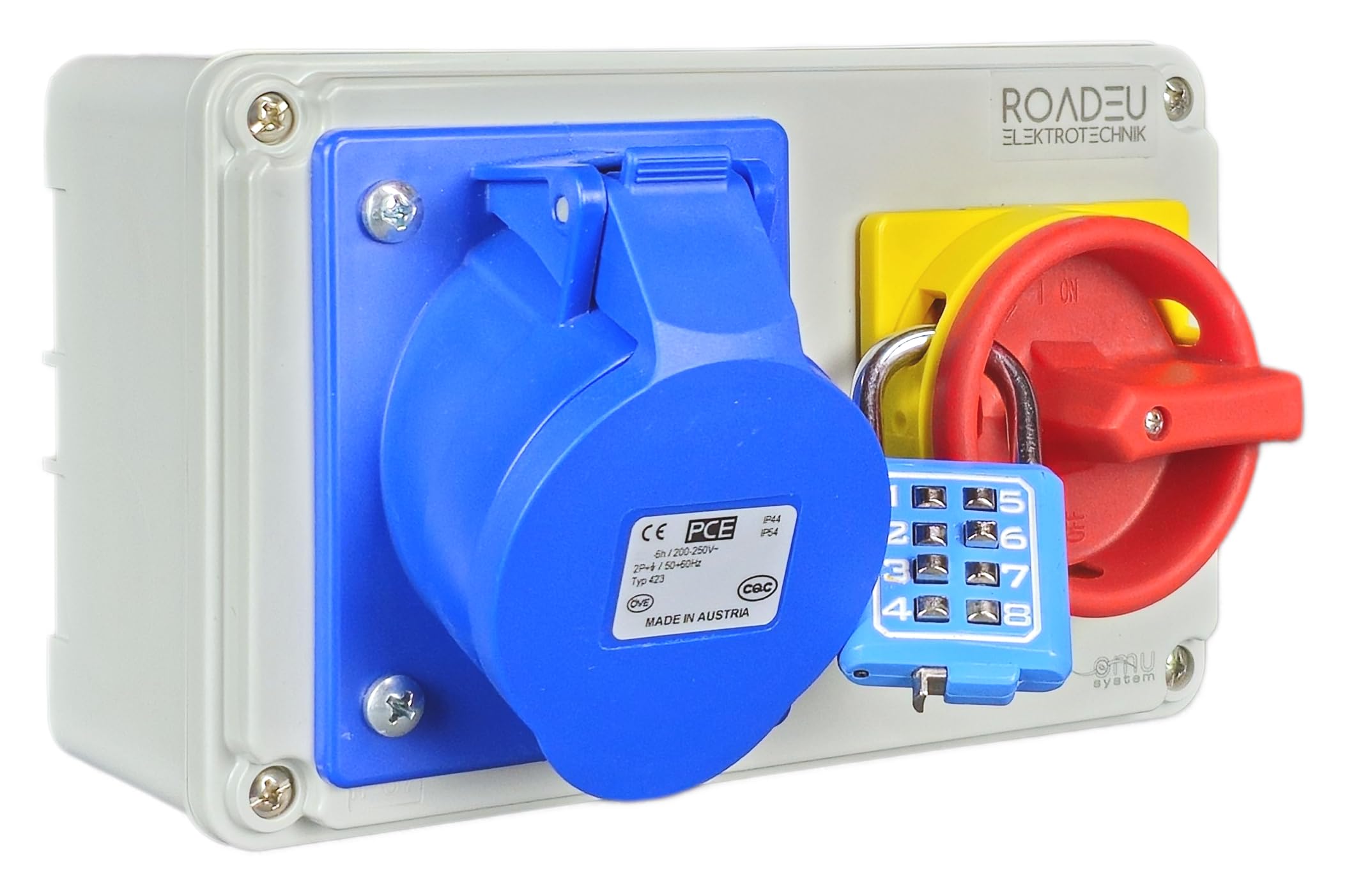 RoadEu - 16 A Presa Schuko 3P 230 V - Presa CEE monofase con interruttore bloccabile. IP44