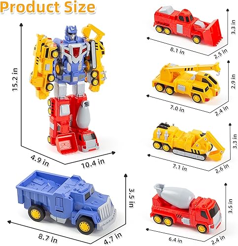 Miniatura 2 de Robot transformador de juguetes para niños y niñas de 3, 4, 5, 6 años, 5 en 1, camiones de construcción 5 en 1, robot transformador, figuras de
