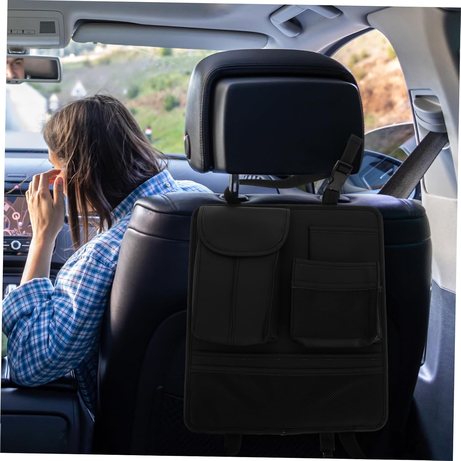 Gatuida PU Car Seat Back Organizer 39x34cm Backseat Storage Bag for Car Travel Multi-Pocket Pouch for Easy Access to Essentials Suitable for Vehicles