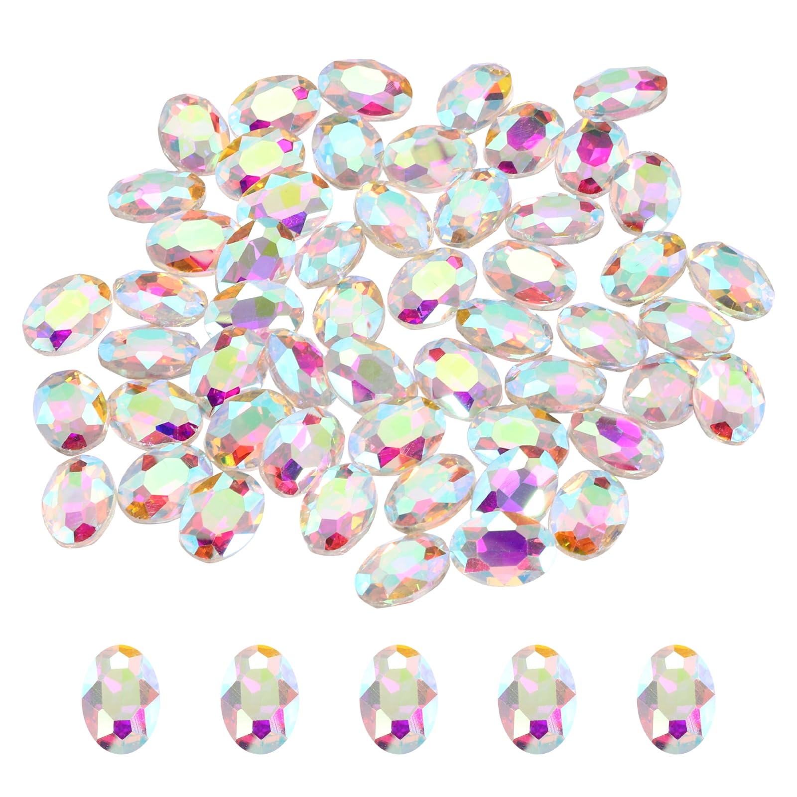 sourcing map 50Pcs Oval Pointed Back Rhinestone, 10 x 14 mm Oval Faceted Glass Rhinestone Gems Pointed Back Faceted Glass Beads for Jewelry Making DIY Crafts Shoes Crystal, AB Color