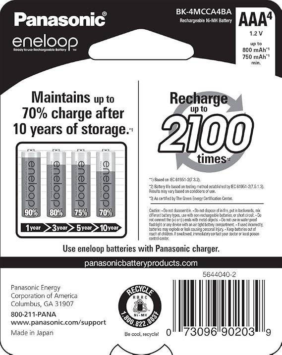 eneloop Panasonic K-KJ55M3A4BA Advanced Individual Battery 3 Hour Quick Charger & BK-4MCCA4BA AAA 2100 Cycle Ni-MH Pre-Charged Rechargeable Batteries, 4-Battery Pack