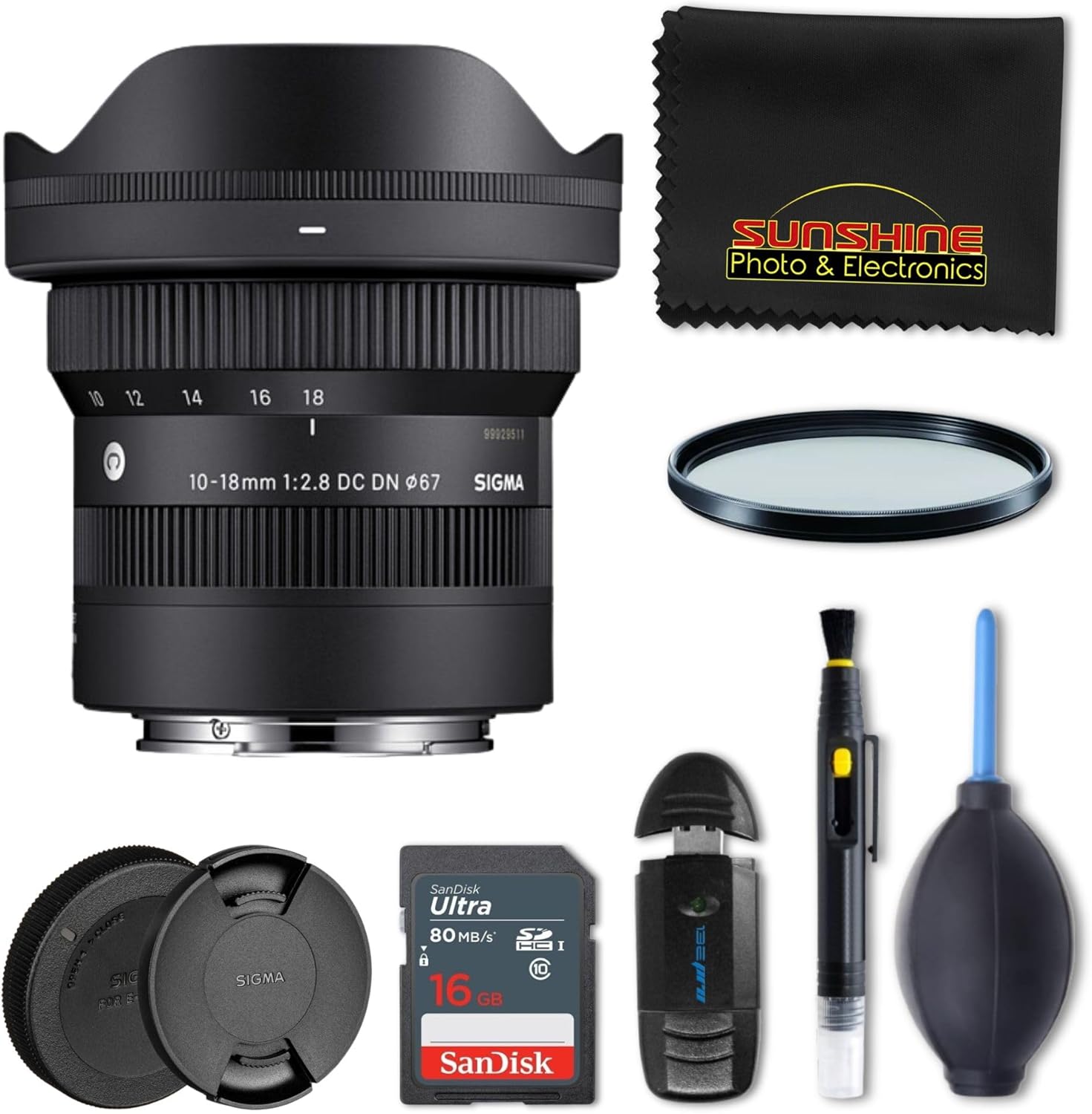Sigma 10-18mm f2.8 DC DN Contemporary Lens for Sony E with Sunshine Photo Professional Bundle - 4 Years USA Manufacturer Warranty