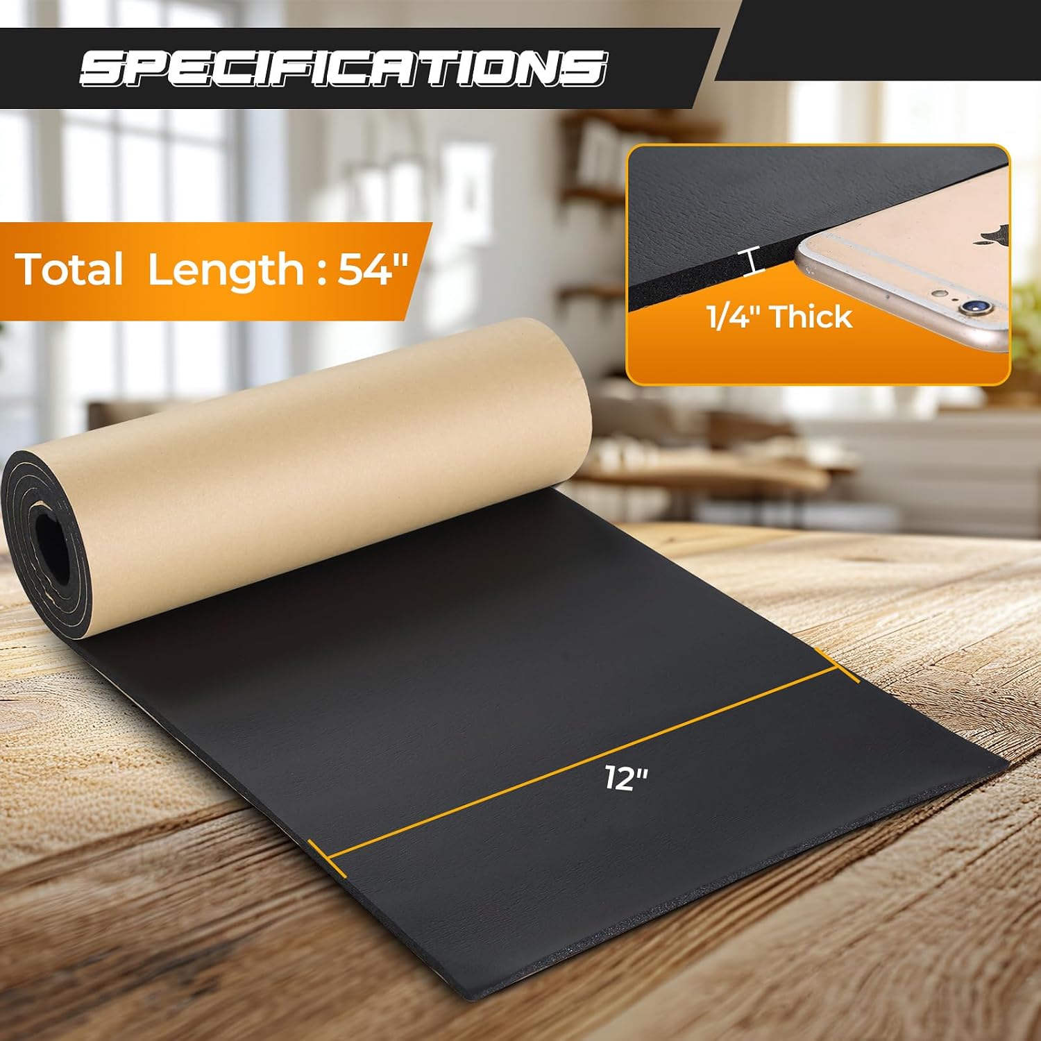 NATGAI 1/4" Thick X 12" W X 54" L Neoprene Foam Rubber Sheet with Adhesive