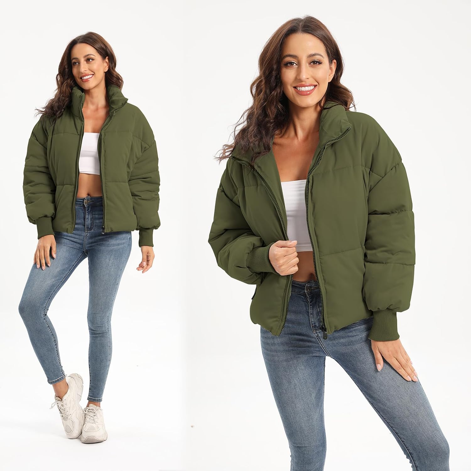 Women's Winter Coat Puffer Jacket, Quilted Down Cropped Lightweight without Hood for Snow Warm - Image 4