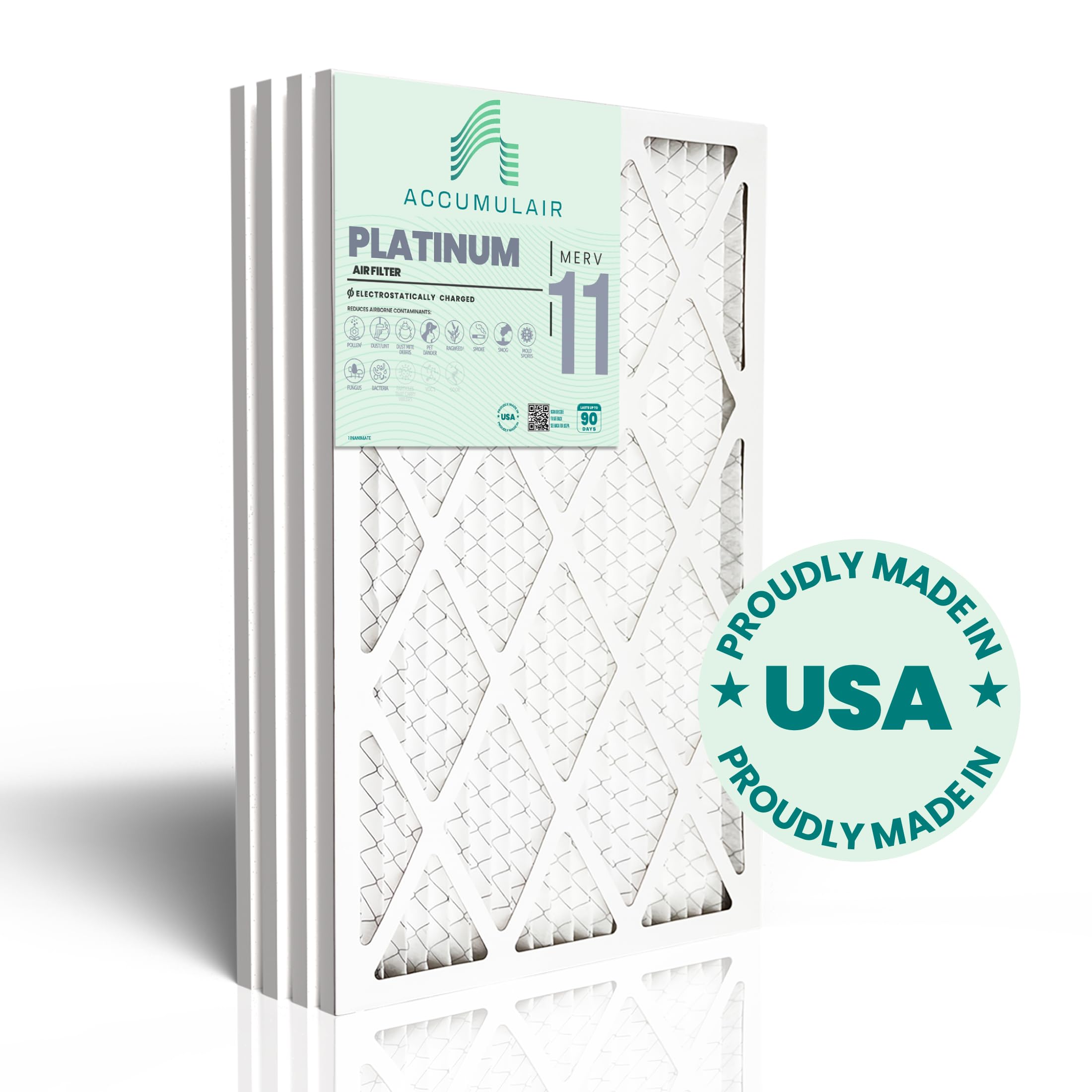 Accumulair Platinum MERV 11 HVAC - Filtro de aire de repuesto para horno de aire acondicionado MERV 11 HVAC (paquete de 4) | Filtro de aire de repuesto para uso doméstico, residencial y comercial |