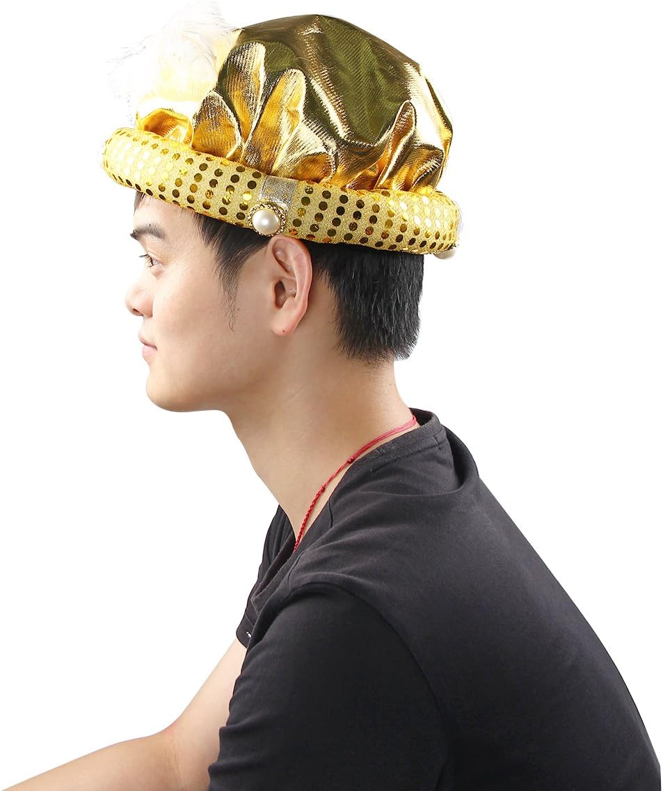 Gold Gypsy Fortune Teller Arabian Hat Feather Plume Hats Costume Set Party Decor - Image 4