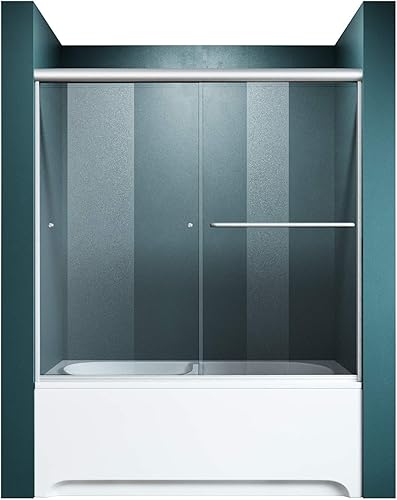 Miniatura 27 de ELEGANT 58.5-60 pulgadas de ancho x 57 3/8 pulgadas de alto, puertas corredizas de vidrio para bañera, puerta de ducha semi-sin marco con vidrio