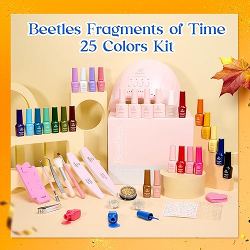 Miniatura 7 de Beetles - Kit de esmalte de uñas de gel con luz UV, 12 colores neutros marrón nude, kit de iniciación de esmalte de uñas de gel de otoño con capa