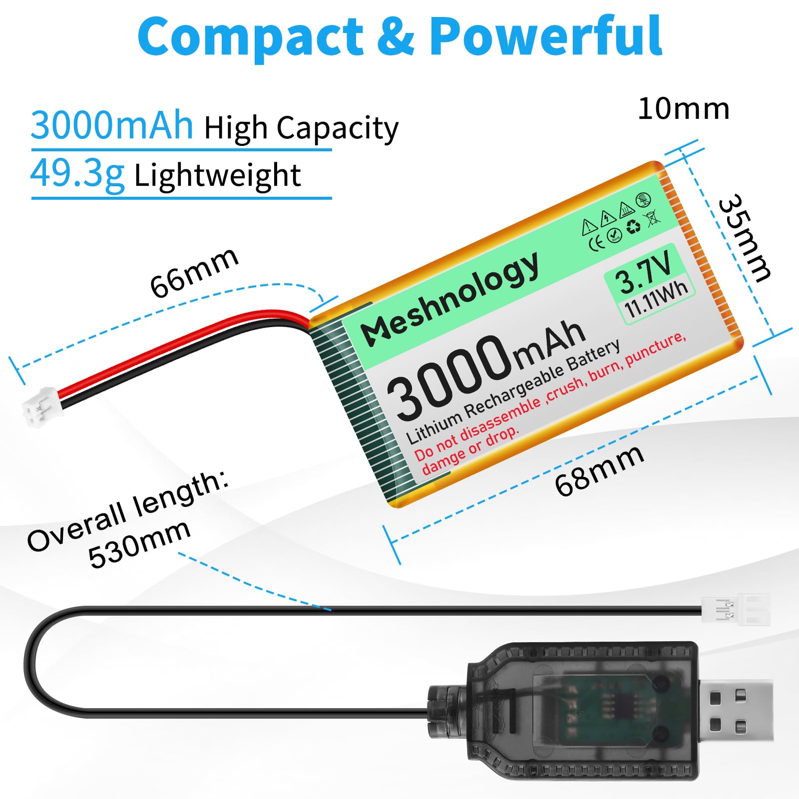 Amazon.com: Meshnology 3.7V Lipo Battery 3000mAh 103665 Amazon.com: Meshnology 3.7V Lipo Battery 3000mAh 103665