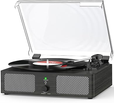 Vinyl Record Player Wireless Turntable with Built-in Speakers and USB Belt-Driven Vintage Phonograph Record Player 3 Speed for Entertainment and Home Decoration Black
