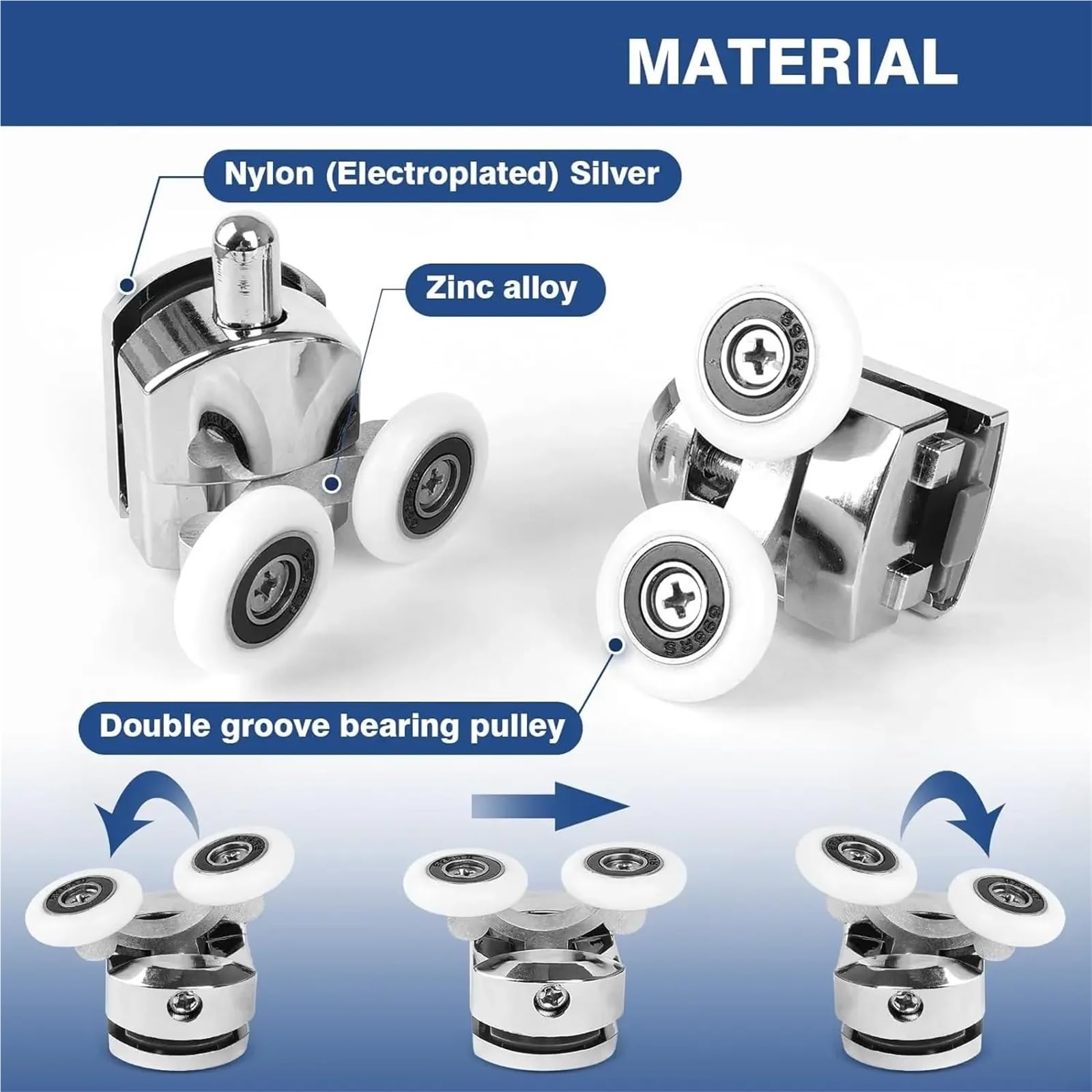 23,0 mm Duschtürrollen, Duschtürräder aus Zinklegierung, gebogene Duschrollen mit Antikollisionsblock Für Schiebetüren(Silver-10pcs)