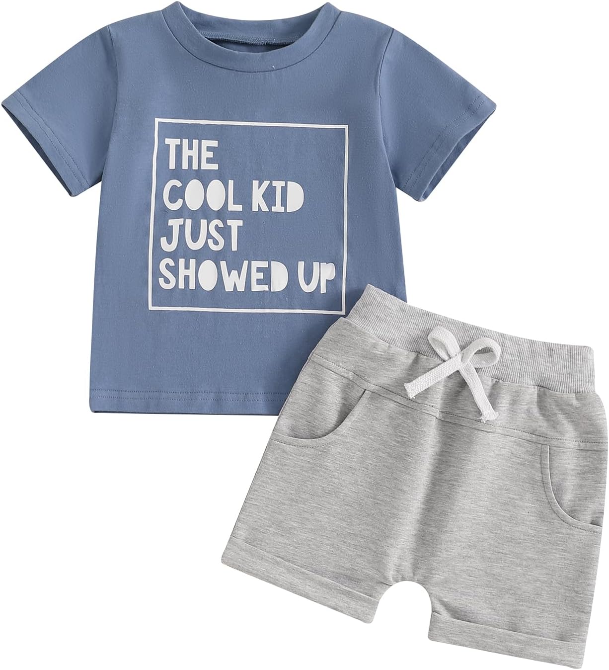 Hekkomird Baby Boy Cute Letter Short Sleeve T-shirt Top And Elastic Drawstring Shorts Toddler Summer Clothes