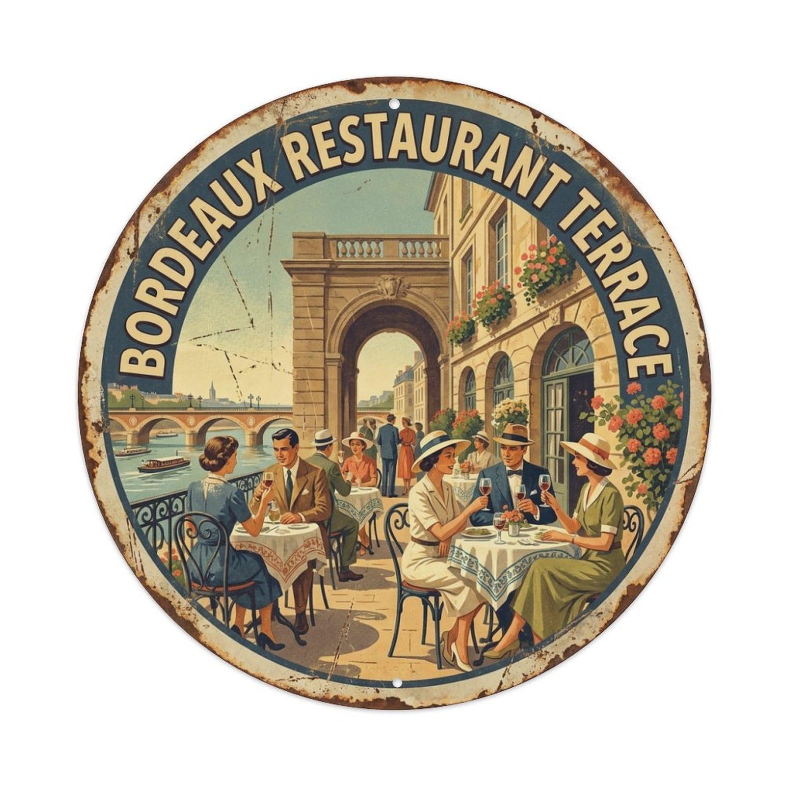 Classic Dining Culture Restaurant Terrace Bordeaux City Metal Tin Sign