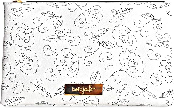Small Makeup Pouch for Women, Cute Black and White Floral Cosmetic Bag for Purse