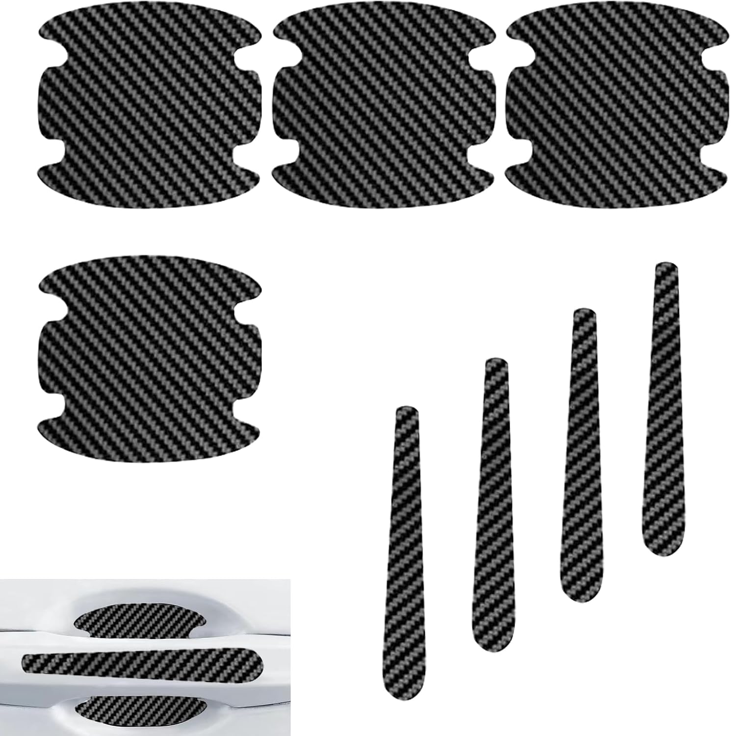 8PCS Car Door Handle Scratch Protectors, Carbon Fiber Vehicle Doors Handle Cover Guard Protective Film, Waterproof Car Door Handles Bowl Sticker, Universal Accessory for Most Auto Handles